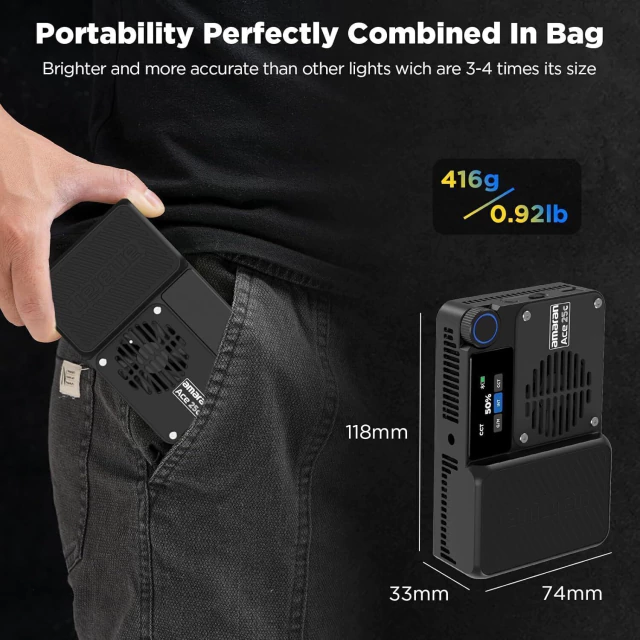 Led Portátil Amaran ACE 25C Charcoal ( 32W / RGB / FX / APP CONTROL / 4500mAh / CRI 95 | TLCI 95 | SSI (D56) 73 ) na internet