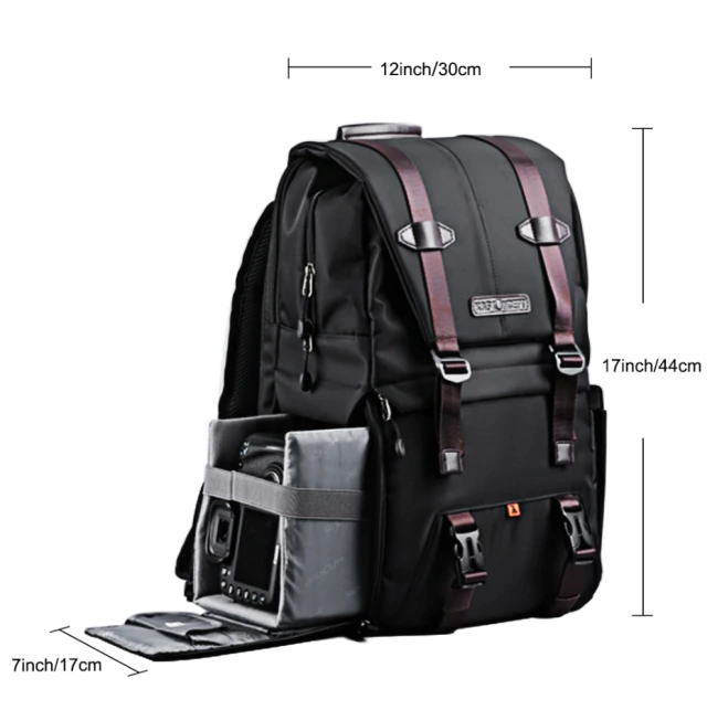 Mochila Camera Backpack K&F 20L Preta / Marrom (capa de chuva, 15.6 notebook) - CAMERA NINJA • PHOTO VIDEO STORE