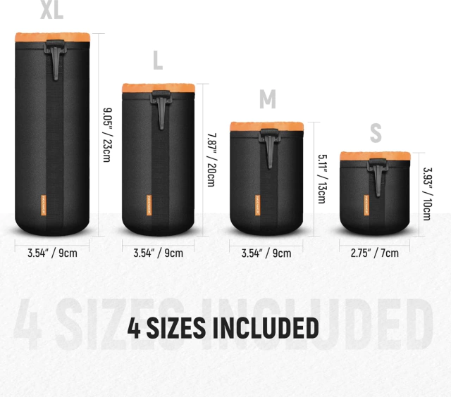 Kit 4x Bolsas para Lente Neewer EC-203 (Neoprene - Resistente Água) - CAMERA NINJA • PHOTO VIDEO STORE