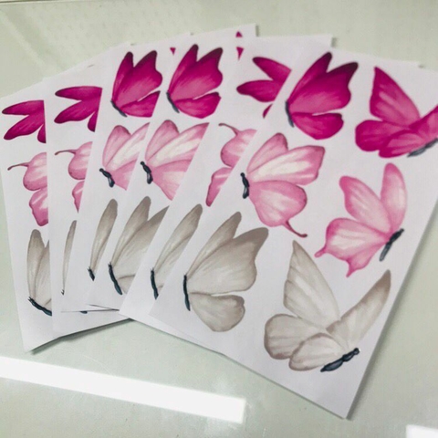 Adesivos Borboletas Aquarela Rosa e Cinza 10cm