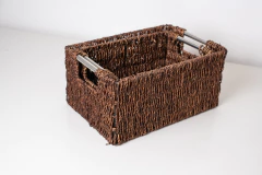 CESTO SEAGRASS "GLAM" TOSTADO "M" CON MANIJA CROMO