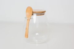 SET x3 FRASCOS "CAPRI" OVALADOS CON CUCHARA + BANDEJA REDONDA DE BAMBOO - comprar online