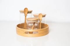 SET x3 FRASCOS "CAPRI" DE VIDRIO CON CUCHARA + BANDEJA REDONDA DE BAMBOO en internet