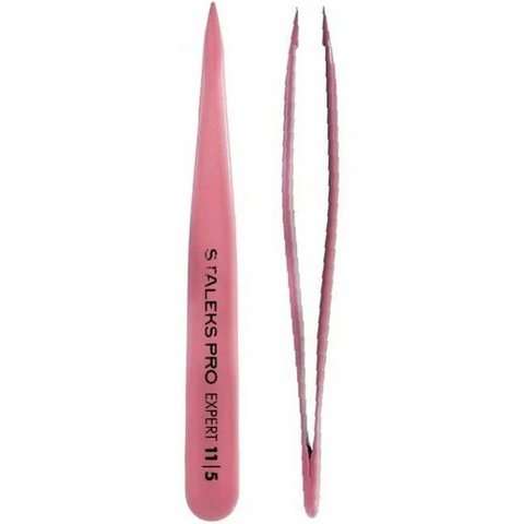 Pinça de Sobrancelha Staleks Pro - TE-11-5- Rosa - Série Expert - Ponta Fina