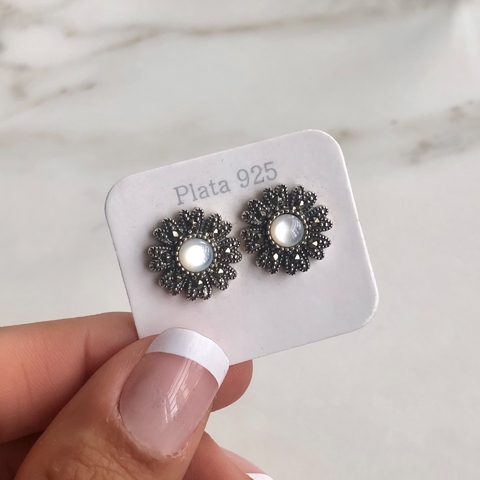 aros con piedra de la luna y cubics (cod ar330)