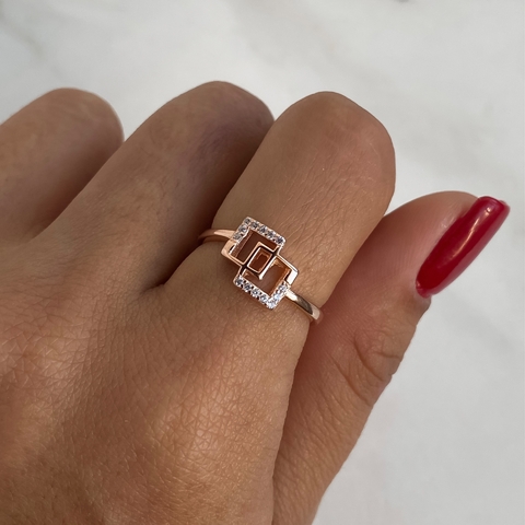 anillo cuadrados con cubics de plata rose (cod an345)