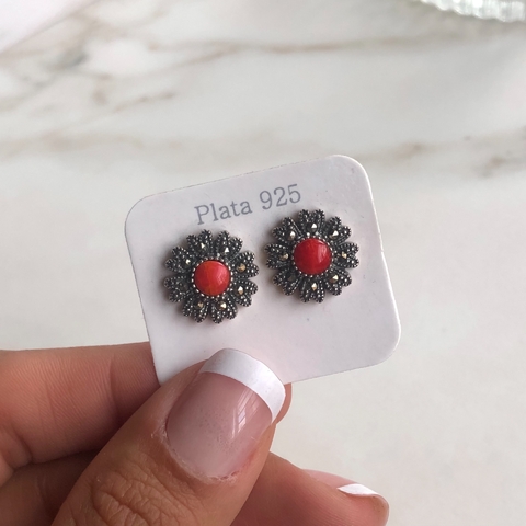 aros con cornalina y cubics (cod ar329)