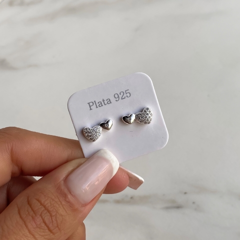 Aros doble corazon con cubics (cod ar464)