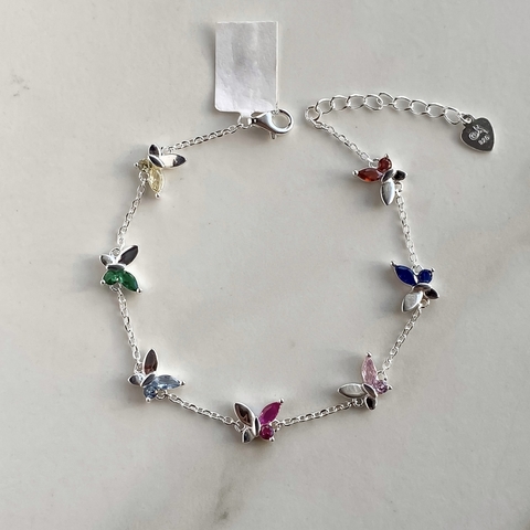 pulsera con mariposas y cubics multicolor (cod p169)