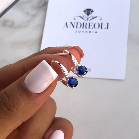 aros brizura con cubics blanco y azul (cod ar109)
