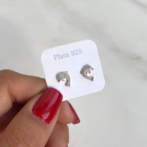 aros pasante delfin con cubics (cod ar405)