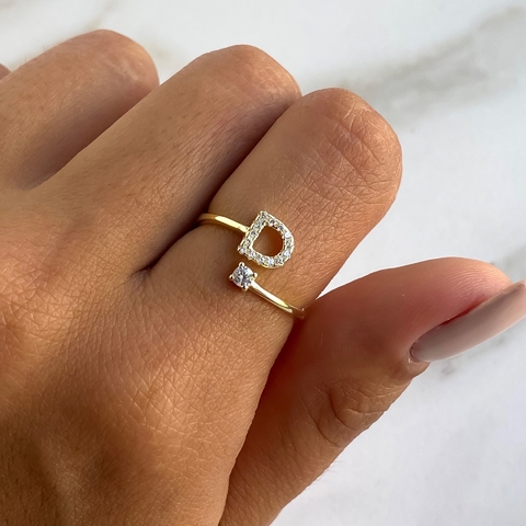 Anillo Inicial D Con Cubics Regulable Plata Gold