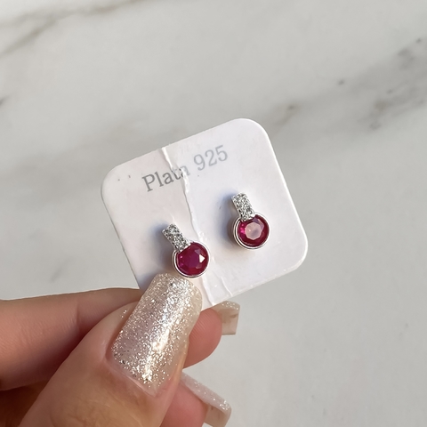 aros pasante con cubics rosa y blanco (Cod ar600)