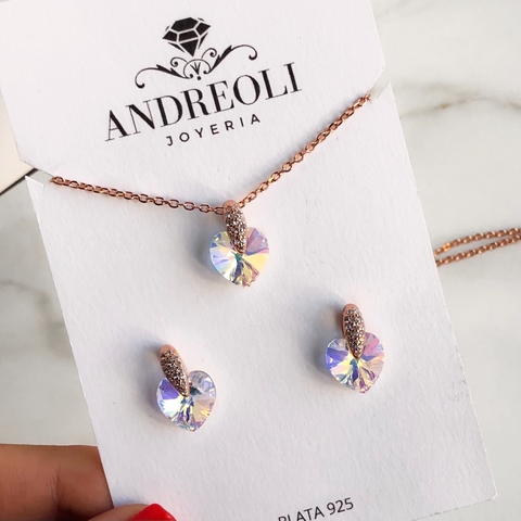 set Cristales de Austria (Sw) y plata rose con cubics