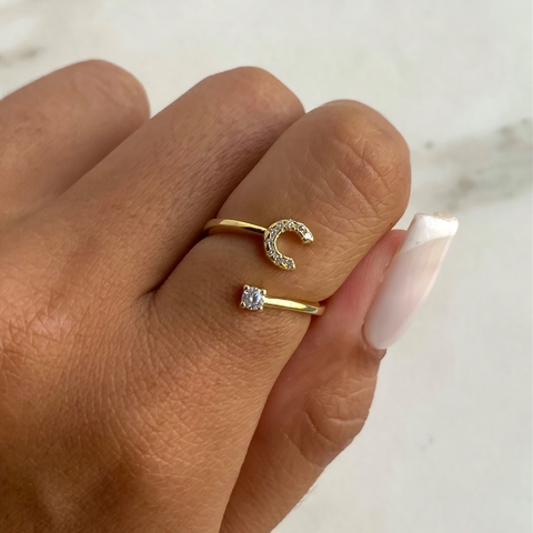 anillo inicial c con cubics regulable plata gold