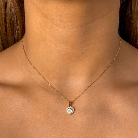 Conjunto Corazon Con Cubics En Plata Gold (cod c277)