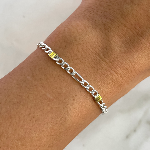 pulsera figaro plata y oro (cod p280)