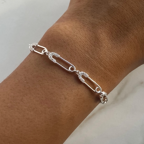 pulsera eslabones alfiler de gancho con cubics (cod p139)