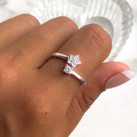 anillo regulable estrella con cubics (cod an293)