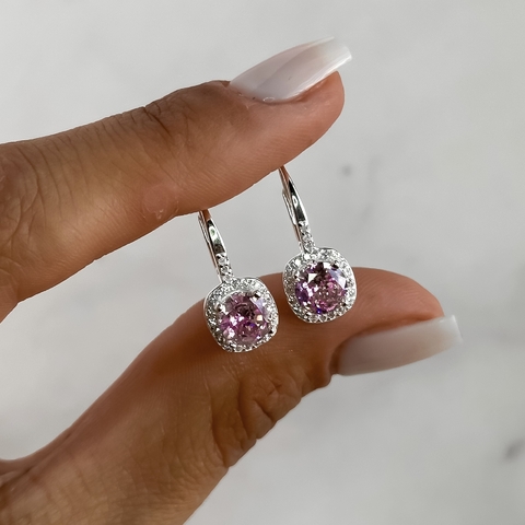 Aros brisura con cubic rosa y blancos (cod ar795)