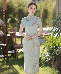 Vestido Oriental Midi Verde Chá - comprar online