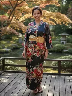 Yukata Preta Em Seda Flor Da Fortuna na internet