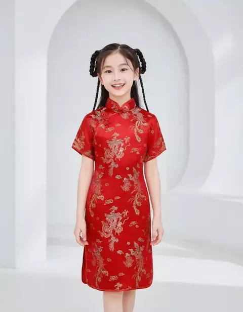 Vestido Infantil Com Estampa De Dragão E Fênix - Vermelho - comprar online