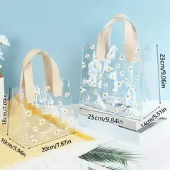 Bolsa pvc cristal con margaritas y manija de cuerina rosa. Precio x unidad. - tienda online