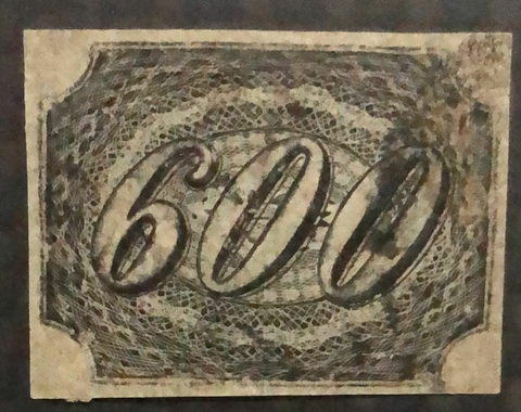 Brasil numeral inclinado 600 réis recapado bela frente