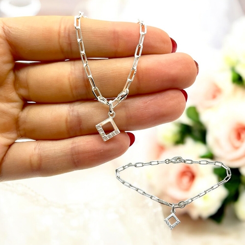 2.7 gr Pulsera Finita con Dijer Rombo - Últimas Unidades Plata Italiana