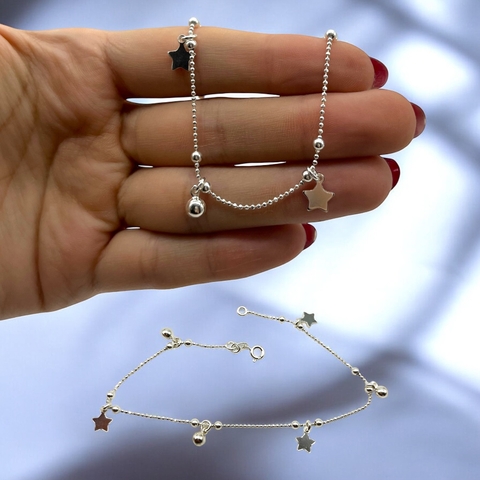 4.5 gr Tobillera Estrellas (26 cm largo) Plata Italiana - comprar online