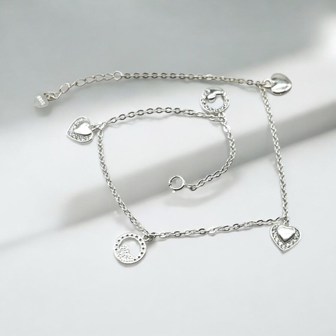 4.7 gr Tobillera Corazones (26 cm largo) Plata Italiana - comprar online