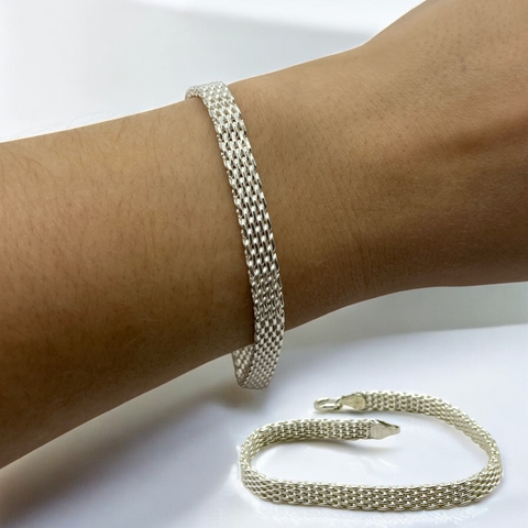 FLA-4 Pulsera Chata 6 mm (080) - Medidas 18 y 21 cm Plata 925