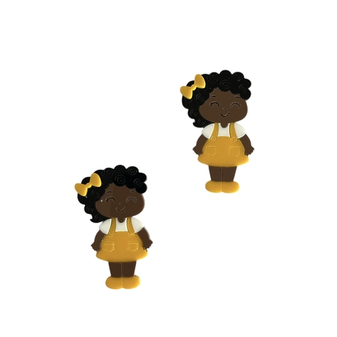 Aplique Menina Escolar Uniforme Amarelo Acrílico - 2 unidades