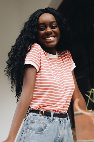 Camiseta Feminina Ringer Listrada Coral - comprar online