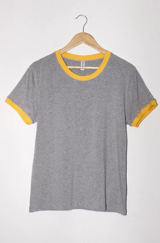 camiseta feminina ringer cores cinza mescla e amarelo camiseta feminina ringer cores cinza mescla e amarelo