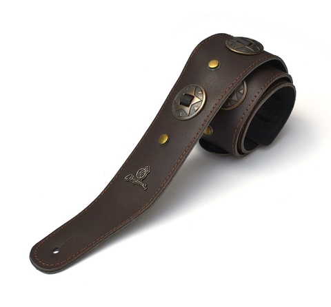 SMW02S CORREA DE CUERO MARRON PARA GUITARRA Y BAJO COUNTRY ESTRELLA