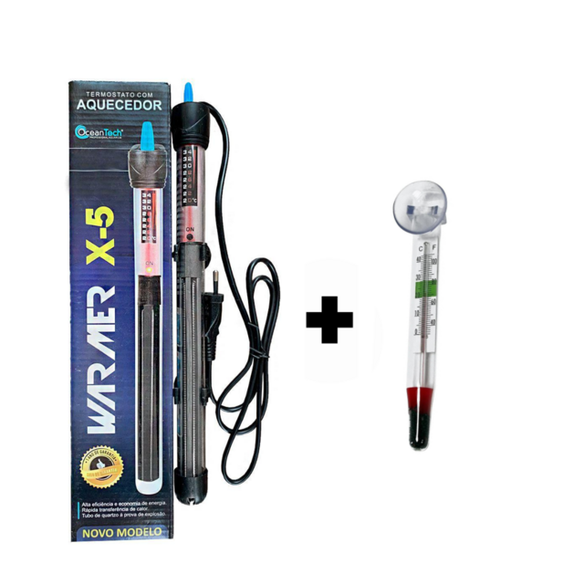 Aquecedor Com Termostato Ocean Tech X-5 200W - 127V + Brinde Aquecedor Com Termostato Ocean Tech X-5 200W - 127V + Brinde
