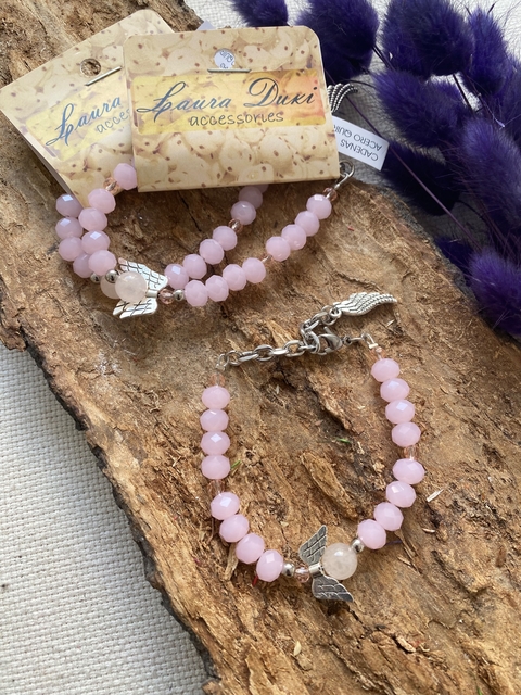 pulsera Chamuel angelito cuarzo rosa