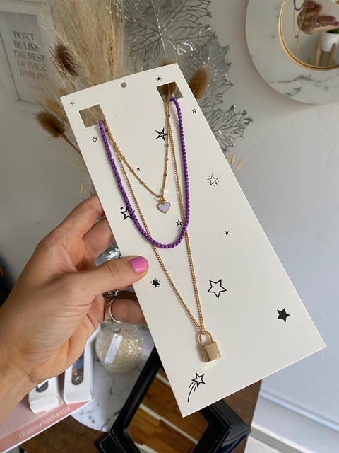 Collar TRIPLE CANDADO VIOLETA & DORADO