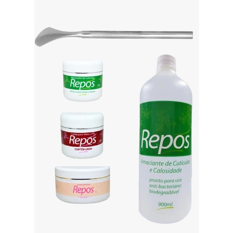 Kit 5 Spa dos Pés Repos - 5 itens Amaciante e removedor de Cuticulas, esfoliante, creme de ureia, Bisturi