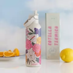 Botella termica pink elephant flores crema