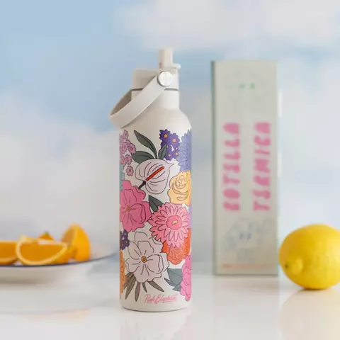 Botella termica pink elephant flores crema
