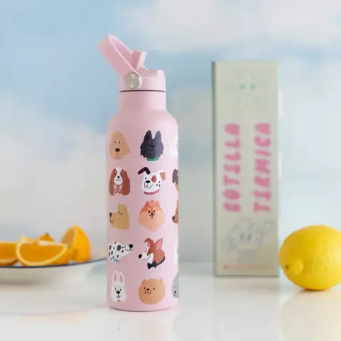 Botella termica pink elephant rosa perritos