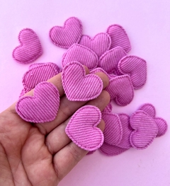 Aplique coração Cotelê rosa 003 (3un)