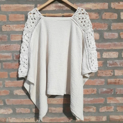 PONCHO ARCO IRIS puro ALGODÓN EN TELAR Y CROCHET