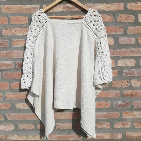 PONCHO ARCO IRIS puro ALGODÓN EN TELAR Y CROCHET