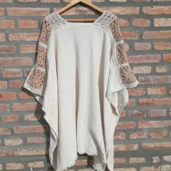 PONCHO ARCO IRIS puro ALGODÓN TELAR Y CROCHET