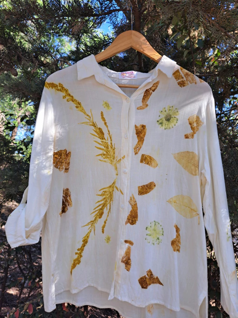 Camisa de lino con spandex e Impresión Botánica