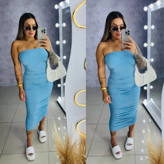 Vestido Midi tomara que caia drapeado na internet